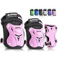 2PM SPORTS Knee Pads for Kids, Wrist Guards Knee and Elbow Pads Set with Drawstring Bag, Protective Gear Set for Girls Boys Roller Skating Cycling Skateboard - Pink Medium