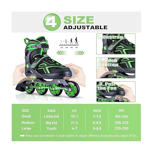  2PM SPORTS Green Medium Inline Skates + New Blue Medium Inline Skates for Kids