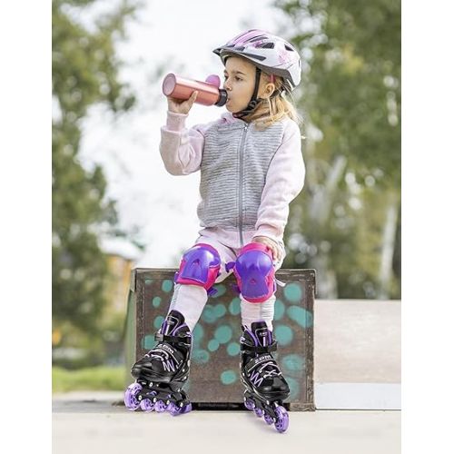  2PM SPORTS Girls Adjustable Inline Skates with Full Light Up Wheels, Fun Beginner Roller Skates for Kids Boys Youth
