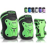 Knee Pads for Kids, Wrist Guards Knee and Elbow Pads Set with Drawstring Bag, Protective Gear Set for Girls Boys Roller Skating Cycling Skateboard - Green Medium