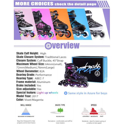  [아마존 핫딜] [아마존핫딜]2PM SPORTS Vinal Girls Adjustable Inline Skates with Light up Wheels Beginner Skates Fun Illuminating Roller Skates for Kids Boys and Ladies