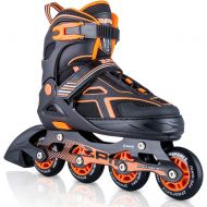 2PM SPORTS Torinx Orange/Red/Green Black Boys Adjustable Inline Skates, Fun Roller Blades for Kids, Beginner Roller Skates for Girls, Men and Ladies