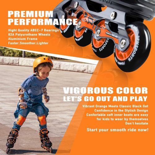  2PM SPORTS Torinx Orange/Red/Green Black Boys Adjustable Inline Skates, Fun Roller Blades for Kids, Beginner Roller Skates for Girls, Men and Ladies