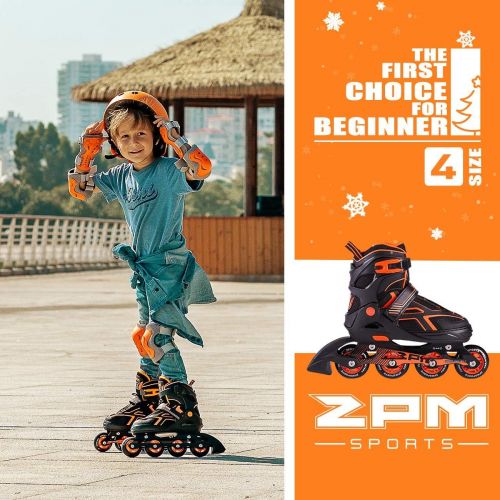  2PM SPORTS Torinx Orange/Red/Green Black Boys Adjustable Inline Skates, Fun Roller Blades for Kids, Beginner Roller Skates for Girls, Men and Ladies