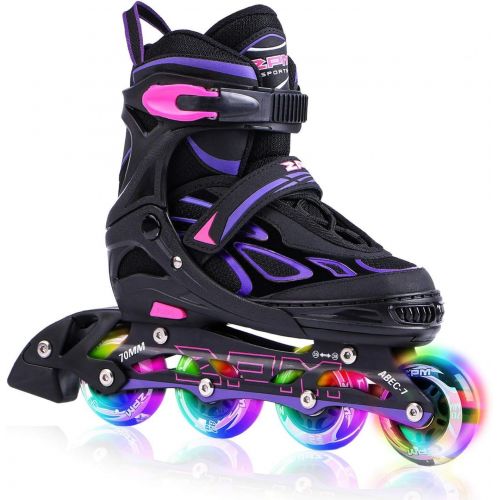  2PM SPORTS Vinal Girls Adjustable Inline Skates with Light up Wheels Beginner Skates Fun Illuminating Roller Skates for Kids Boys and Ladies… (Blue, X-Large(7M/8W-10M/11W US))