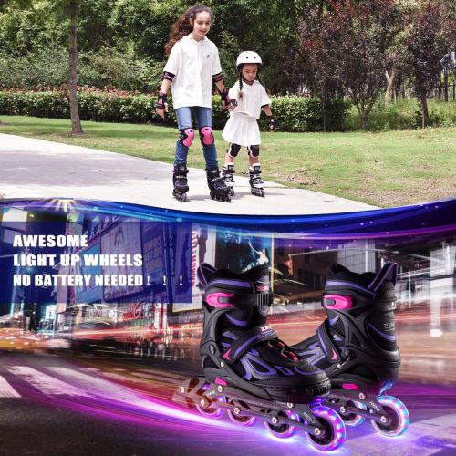  2PM SPORTS Vinal Girls Adjustable Inline Skates with Light up Wheels Beginner Skates Fun Illuminating Roller Skates for Kids Boys and Ladies… (Blue, X-Large(7M/8W-10M/11W US))