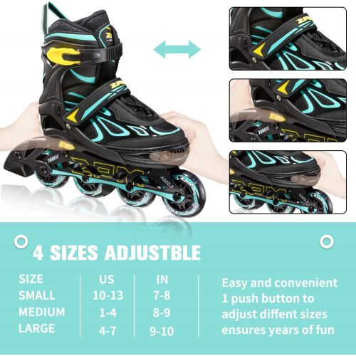  2PM SPORTS Vinal Girls Adjustable Inline Skates with Light up Wheels Beginner Skates Fun Illuminating Roller Skates for Kids Boys and Ladies… (Blue, X-Large(7M/8W-10M/11W US))