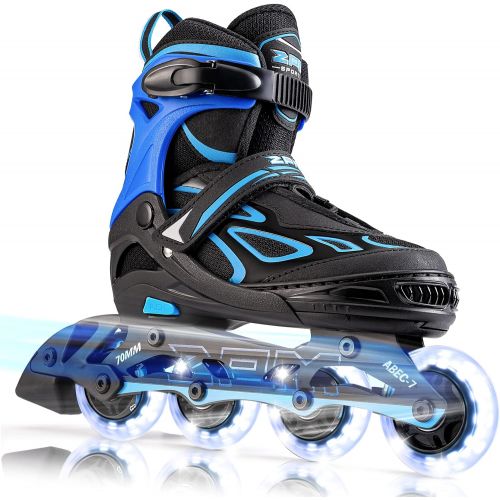  2PM SPORTS Vinal Girls Adjustable Inline Skates with Light up Wheels Beginner Skates Fun Illuminating Roller Skates for Kids Boys and Ladies… (Blue, X-Large(7M/8W-10M/11W US))