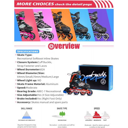  2PM SPORTS Adjustable Inline Skate for Children, Fun Kids Roller Blades, Beginner Skates for Girls and Boys