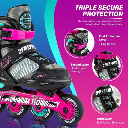  2PM SPORTS Adjustable Inline Skate for Children, Fun Kids Roller Blades, Beginner Skates for Girls and Boys