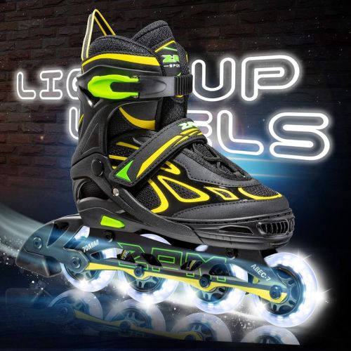  2PM SPORTS Vinal Girls Adjustable Inline Skates with Light up Wheels Beginner Skates Fun Illuminating Roller Skates for Kids Boys and Ladies… (Blue, X-Large(7M/8W-10M/11W US))