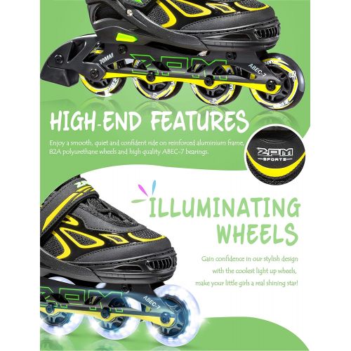  2PM SPORTS Vinal Girls Adjustable Inline Skates with Light up Wheels Beginner Skates Fun Illuminating Roller Skates for Kids Boys and Ladies… (Blue, X-Large(7M/8W-10M/11W US))