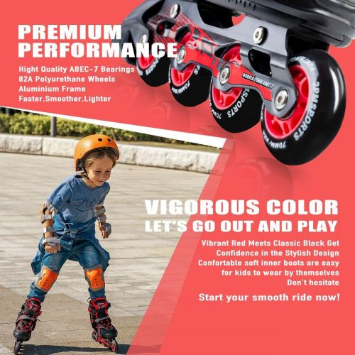  2PM SPORTS Torinx Orange/Red/Green Black Boys Adjustable Inline Skates, Fun Roller Blades for Kids, Beginner Roller Skates for Girls, Men and Ladies