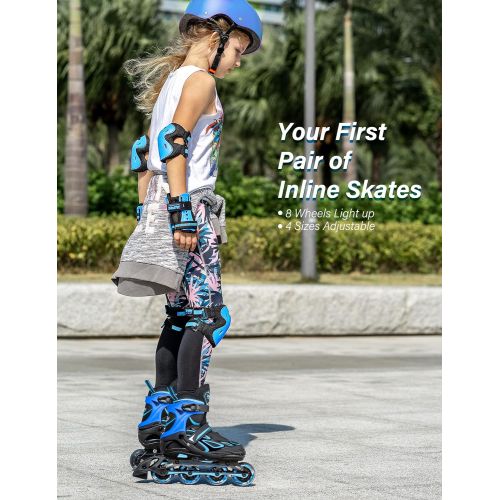  [아마존베스트]2PM SPORTS Vinal Girls Adjustable Inline Skates with Light up Wheels Beginner Skates Fun Illuminating Roller Skates for Kids Boys and Ladies…