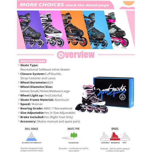  2PM SPORTS Cytia Pink Girls Adjustable Illuminating Inline Skates with Light up Wheels, Fun Flashing Beginner Roller Skates for Kids