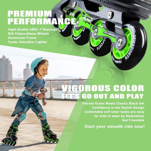  2PM SPORTS Torinx Orange/Red/Green Black Boys Adjustable Inline Skates, Fun Roller Blades for Kids, Beginner Roller Skates for Girls, Men and Ladies