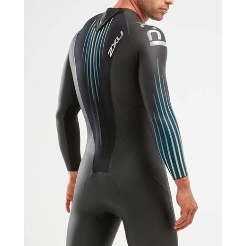  2XU Men’s P:1 Propel Triathlon Full Body Wetsuit - Easy Stretch, Black/Blue Ombre, Small - One Piece & Long Sleeve Diving Swimsuit with Back Zip