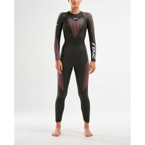  2XU Women's P:1 Propel Triathlon Wetsuit - Black/Sunset Ombre- ST, Easy Stretch, Full Sleeve Smoothskin Neoprene for Swimming, Running, Cycling,