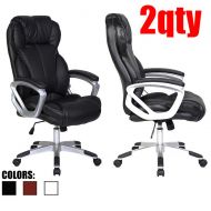 2xhome Set of Two (2) - Black - Deluxe Professional PU Leather Big Tall Ergonomic Office High Back Chair Manager Task Conference Executive Swivel Tilt Padded Arms