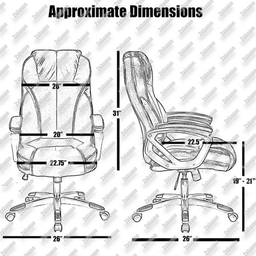  2xhome Set of Two (2) - Black - Deluxe Professional PU Leather Big Tall Ergonomic Office High Back Chair Manager Task Conference Executive Swivel Tilt Padded Arms