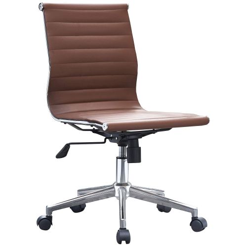  2xhome - Set of Two (2) - Brown - Modern Mid Back Ribbed PU Leather Swivel Tilt Adjustable Office Chair Armless Designer Boss Executive Management Manager Conference Room Work Task