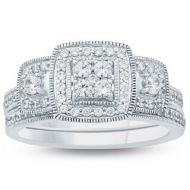 34 Carat TW Diamond Halo Bridal Set in 10K White Gold by Marquee