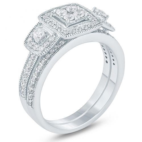  34 Carat TW Diamond Halo Bridal Set in 10K White Gold by Marquee