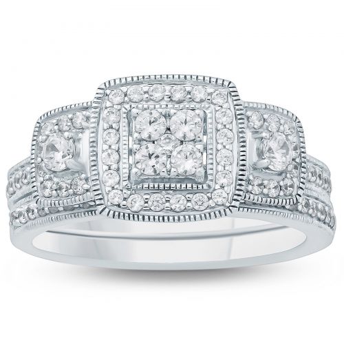  34 Carat TW Diamond Halo Bridal Set in 10K White Gold by Marquee