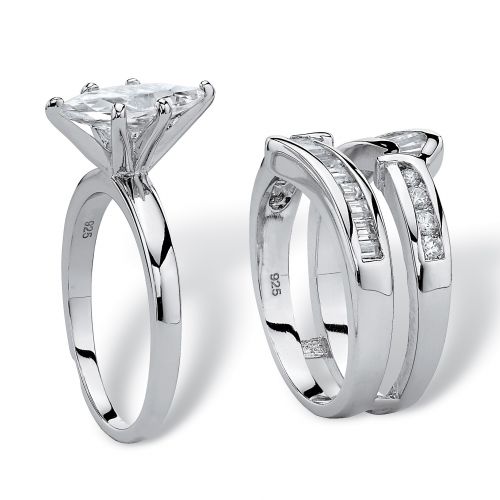  3 Piece 3.56 TCW Marquise-Cut Cubic Zirconia Bridal Ring Set in Sterling Silver Glam CZ by Palm Beach Jewelry