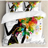 Ambesonne Pineapple Duvet Cover Set, Watercolor Tropical Island Style Border Print Exotic Fruit Palm Trees and Leaves, Decorative 3 Piece Bedding Set with 2 Pillow Shams, Queen Siz