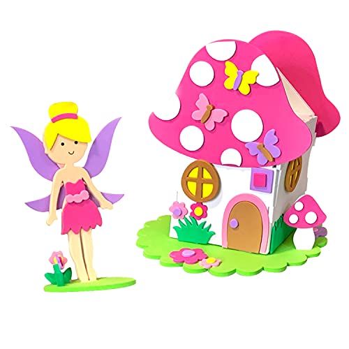  3 Bees & Me Fairy Garden Crafts Kit Fun DIY Fairy House and Doll Playset, Miniature Dollhouse Kit for Kids Indoor Activity for Children, Toy Craft Set for Little Girls and Boys Age