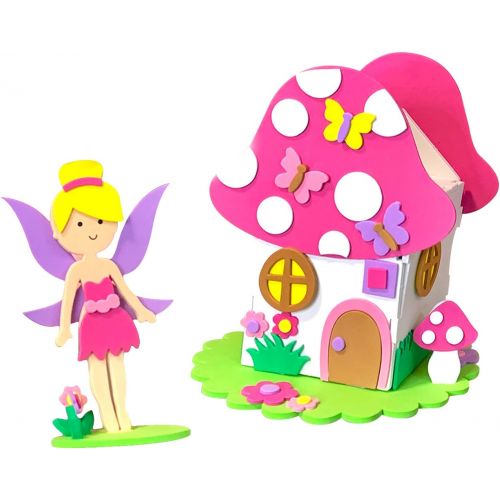  3 Bees & Me Fairy Garden Crafts Kit Fun DIY Fairy House and Doll Playset, Miniature Dollhouse Kit for Kids Indoor Activity for Children, Toy Craft Set for Little Girls and Boys Age