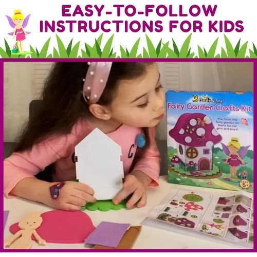  3 Bees & Me Fairy Garden Crafts Kit Fun DIY Fairy House and Doll Playset, Miniature Dollhouse Kit for Kids Indoor Activity for Children, Toy Craft Set for Little Girls and Boys Age