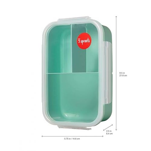  3 Sprouts Lunch Bento Box - Leakproof 3 Compartment Lunchbox Container for Kids, 8.5x5.75x2.5 Inch (Pack of 1)