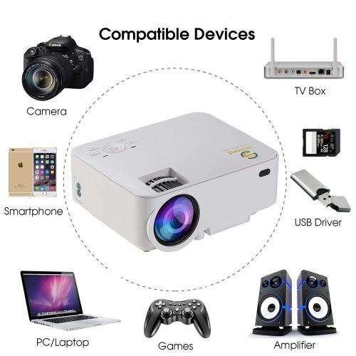  3 Stone 2018 Upgrade 1080p 1500 Lumens LCD Mini Projector, Home Theater Video Projector for TV Laptop SD Android TV Box Support HDMI USB SD AV VGA TV Interface