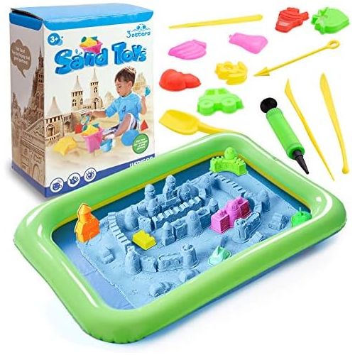  [아마존베스트]3 otters Play Sand and Sand Molds Kit, 4 Lbs Magic Sand Play Sand Beach Mold Kit Play Sand Set with 45 Pcs Sand Molds and 1 Sand Tray