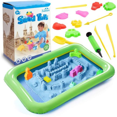  [아마존베스트]3 otters Play Sand and Sand Molds Kit, 4 Lbs Magic Sand Play Sand Beach Mold Kit Play Sand Set with 45 Pcs Sand Molds and 1 Sand Tray