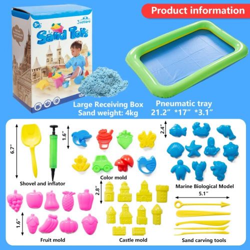  [아마존베스트]3 otters Play Sand and Sand Molds Kit, 4 Lbs Magic Sand Play Sand Beach Mold Kit Play Sand Set with 45 Pcs Sand Molds and 1 Sand Tray