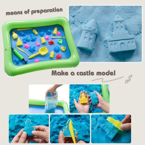  [아마존베스트]3 otters Play Sand and Sand Molds Kit, 4 Lbs Magic Sand Play Sand Beach Mold Kit Play Sand Set with 45 Pcs Sand Molds and 1 Sand Tray