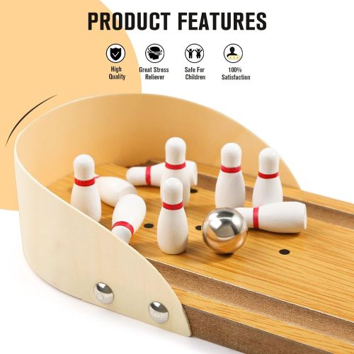  3 otters Mini Bowling Set, Wooden Tabletop Bowling Game Desk Toys Desktop Bowling Home Bowling Alleys, Desk Gifts for Coworkers