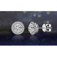 3.44 CTTW Halo Stud Earrings with Swarovski Elements