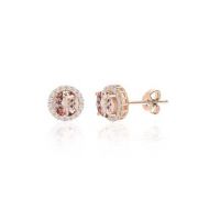 3.44 CTTW Simulated Morganite Halo Stud Earrings in 14K Rose Gold Over Silver