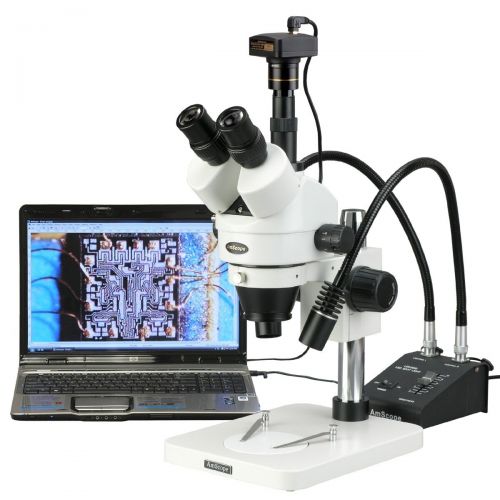  3.5X-180X Trinocular Inspection Zoom Stereo Microscope with Gooseneck LED Lights by AmScope
