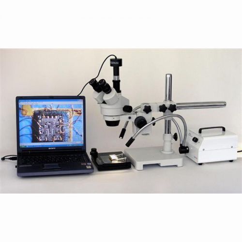  3.5X-45X Trinocular Stereo Zoom Microscope on Single Arm Boom Stand by AmScope