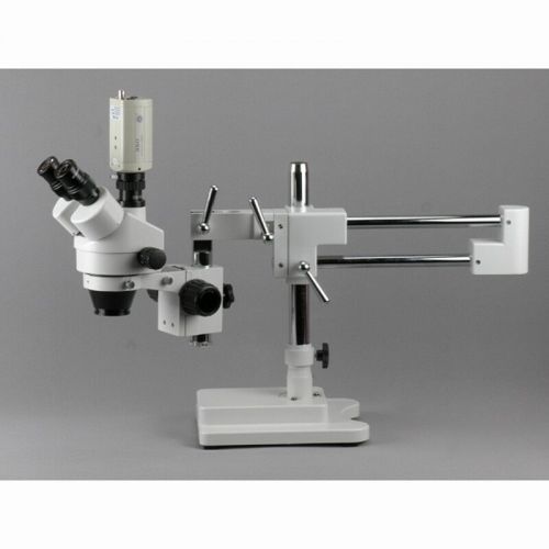  3.5X-45X Trinocular Stereo Zoom Microscope on Single Arm Boom Stand by AmScope