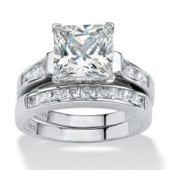 3.95 TCW Princess-Cut Cubic Zirconia Two-Piece Bridal Set in Platinum over Sterling Silver by Palm Beach Jewelry