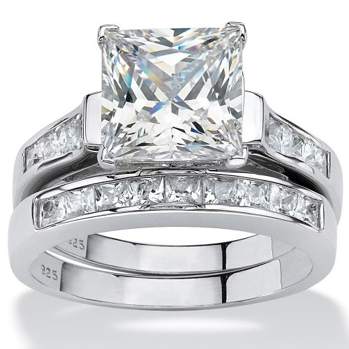 3.95 TCW Princess-Cut Cubic Zirconia Two-Piece Bridal Set in Platinum over Sterling Silver by Palm Beach Jewelry