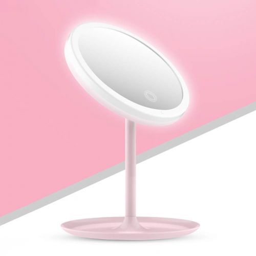  32gagwwc Portable Desktop USB Rechargeable LED Lighted Adjustable Cosmetic Makeup Mirror Table Set with Dimmable Lights (Pink/White) Pink