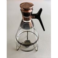 /345glenhaven Mid-century coffee carafe with warming stand rose gold detail made by Inland Glass Co.