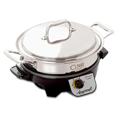  [아마존베스트]360 Stainless Steel Slow Cooker, 2.3 Quart Saute Pan is Induction Cookware, Waterless Cookware, Dishwasher Safe, Oven Safe, Surgical Grade Stainless Steel Cookware. Electric Slow C